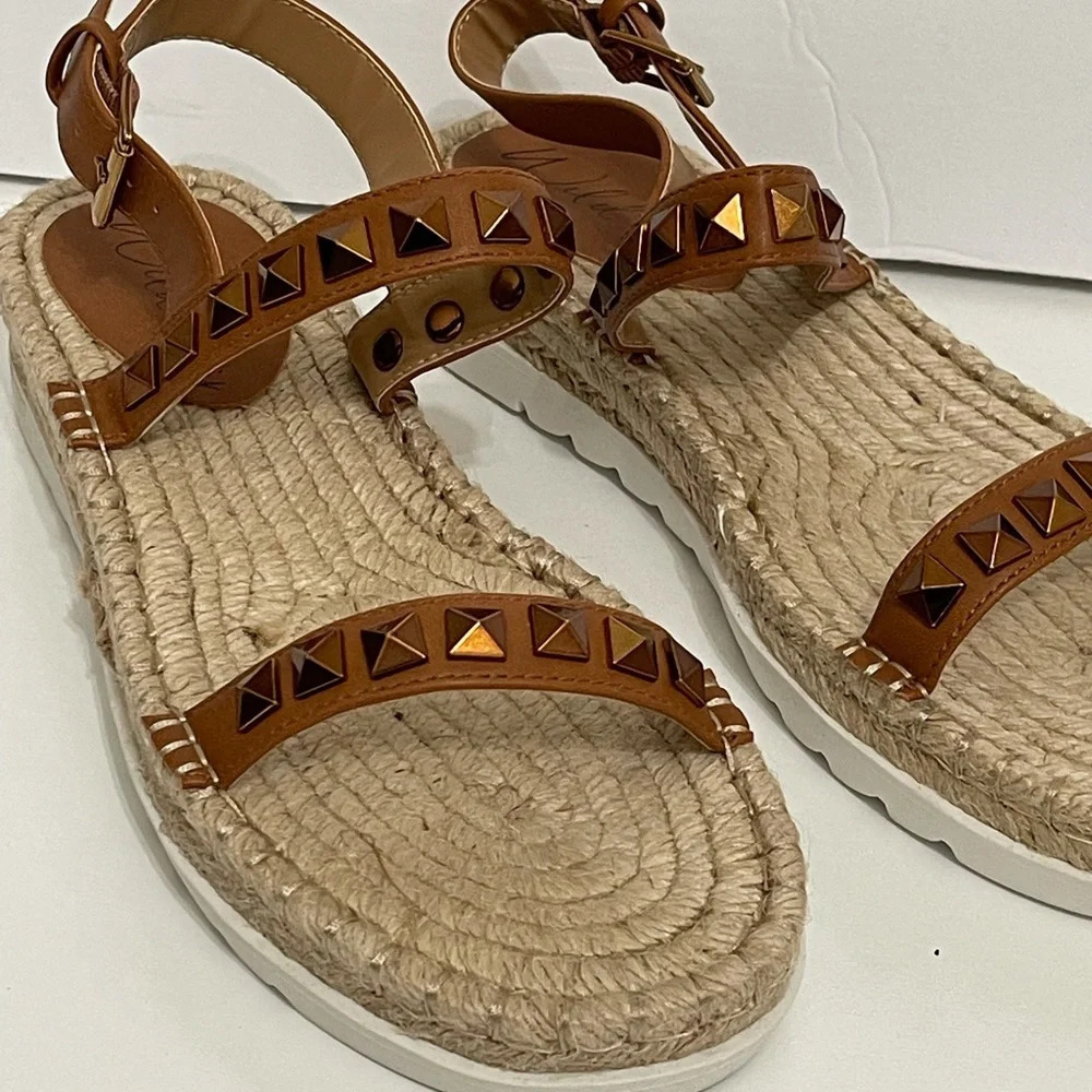 WILD PAIR Studded Espadrille wedge Sandals metallic cognac brown size 7.5 - Picture 2 of 16